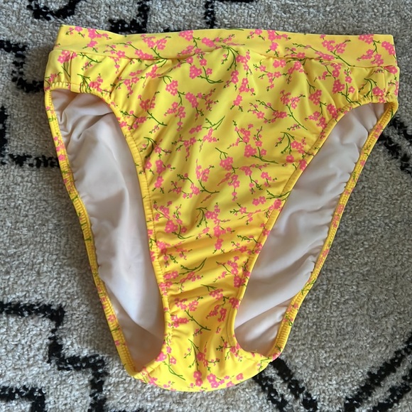 Vintage 1990’s Yellow Pink Floral Bikini Swimsuit Set High Waist Bottoms - Picture 2 of 15